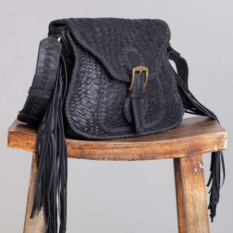 Adelaide Woven Saddle Bag Black