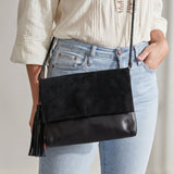 Perla Suede Leather Bag Black