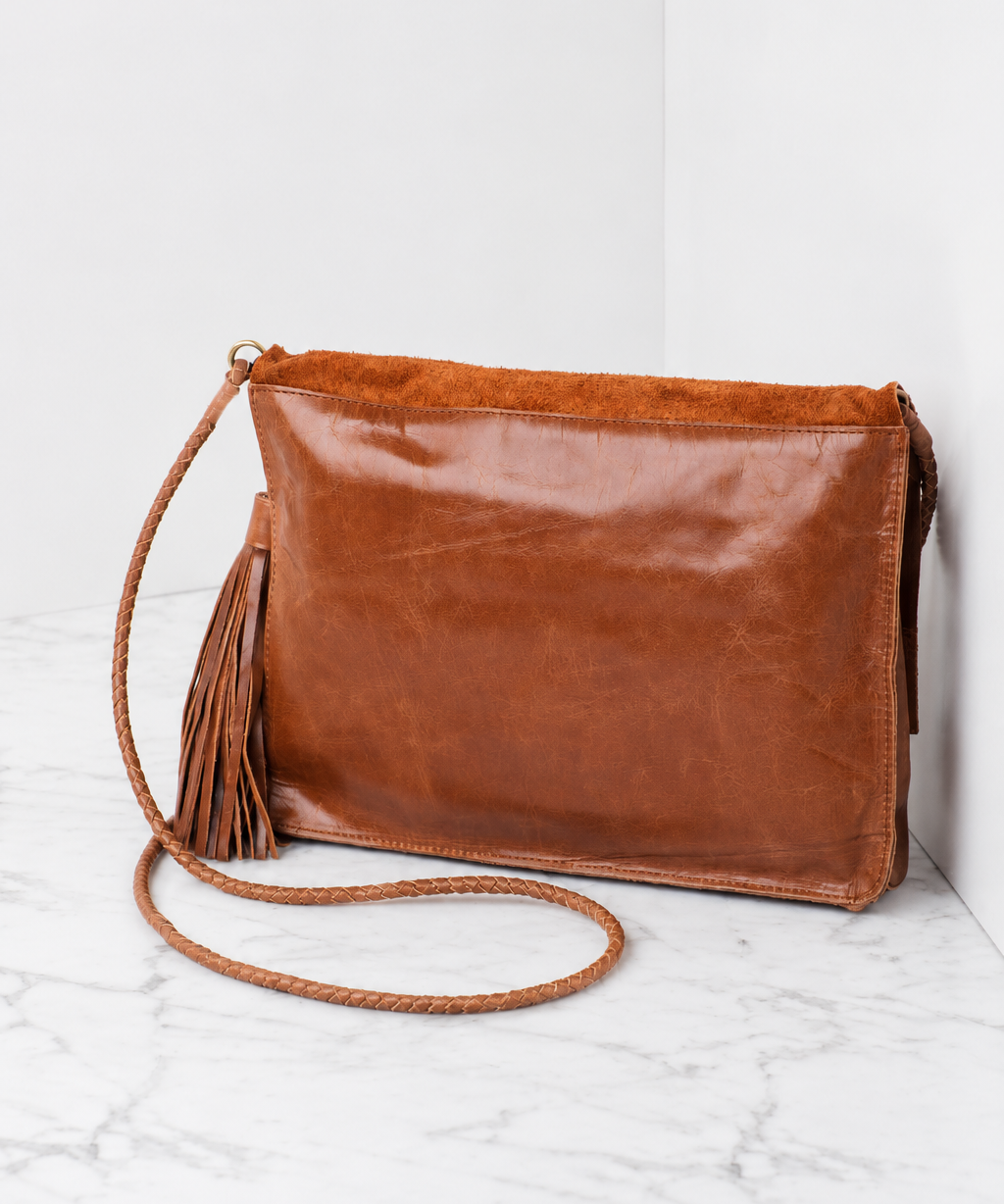 Perla Suede Leather Bag Walnut