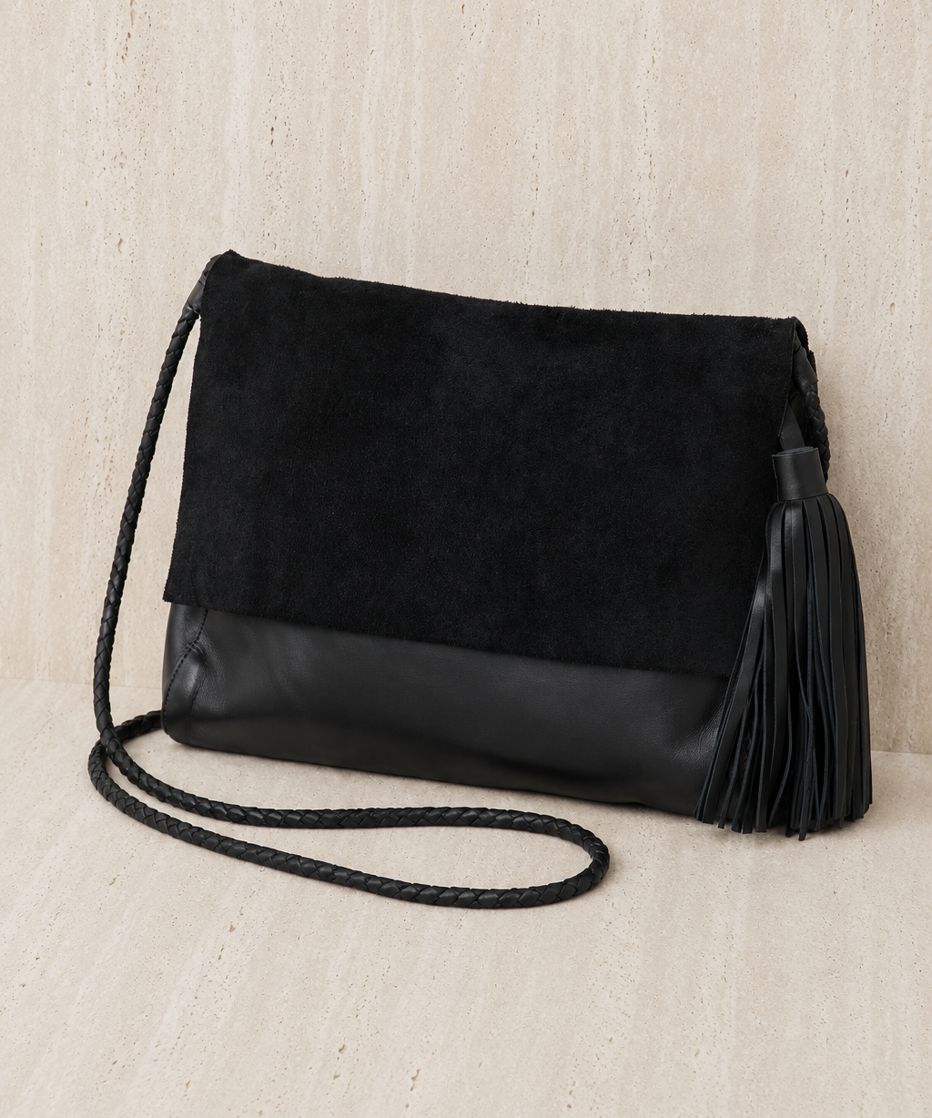 Perla Suede Leather Bag Black