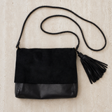 Perla Suede Leather Bag Black