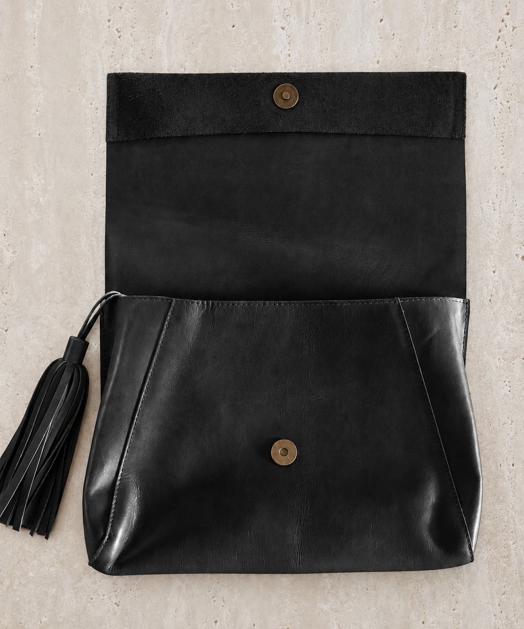 Perla Suede Leather Bag Black