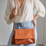 Perla Suede Leather Bag Walnut