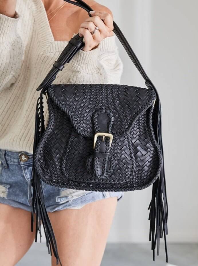 Adelaide Woven Saddle Bag Black