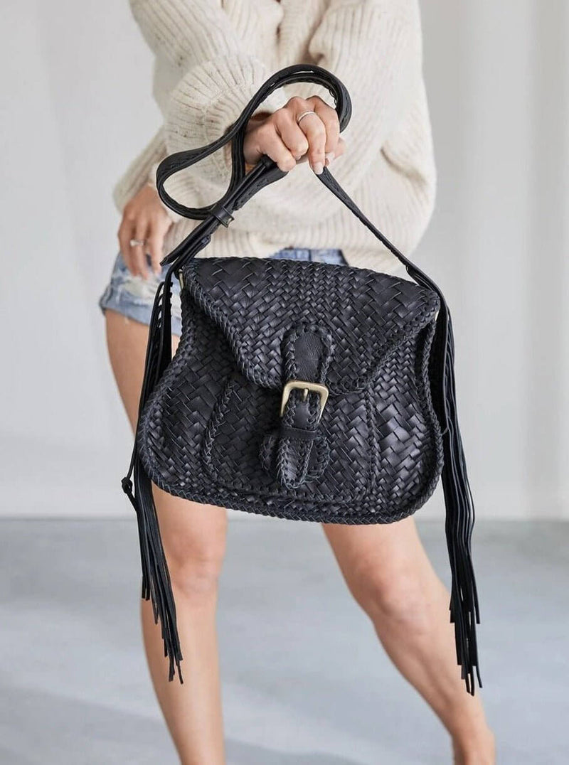 Adelaide Woven Saddle Bag Black