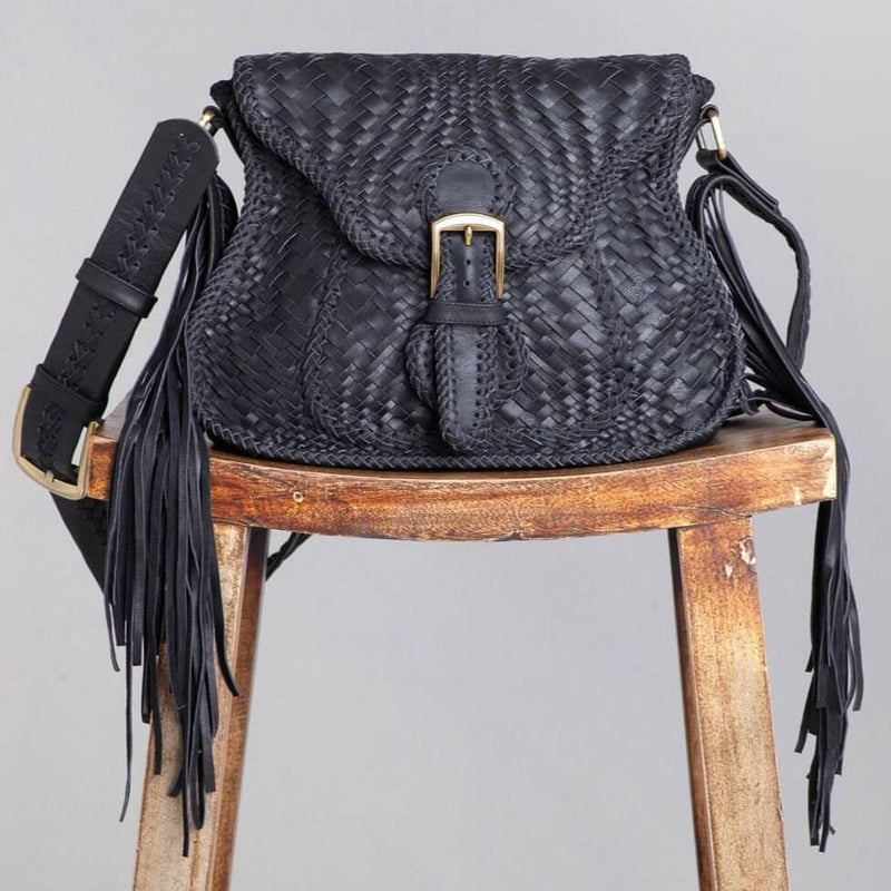 Adelaide Woven Saddle Bag Black