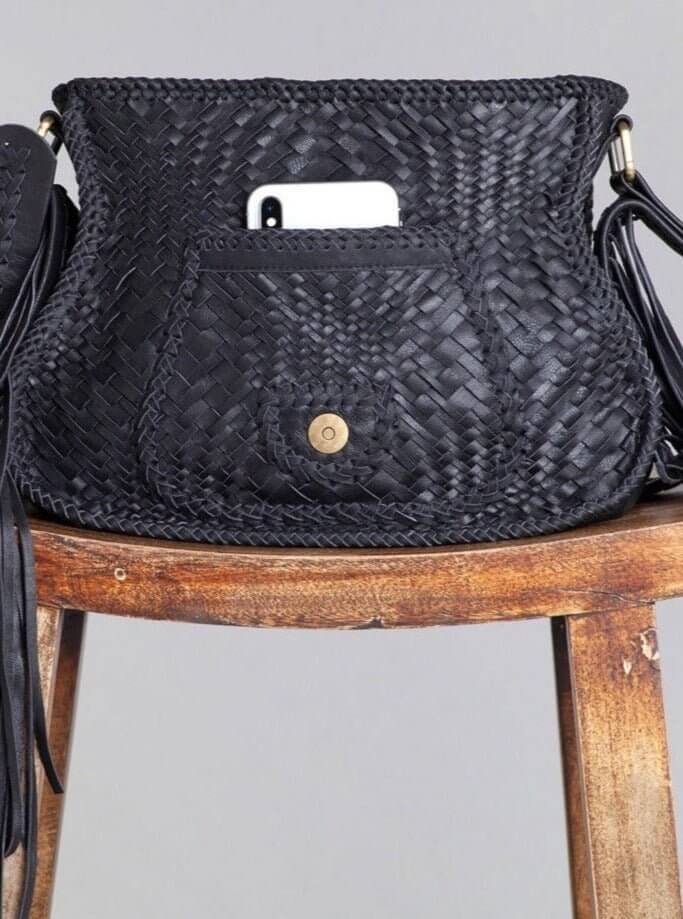 Adelaide Woven Saddle Bag Black