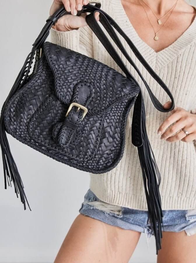 Adelaide Woven Saddle Bag Black