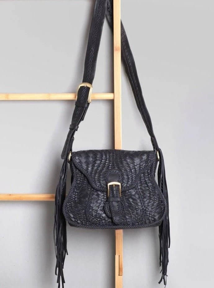 Adelaide Woven Saddle Bag Black