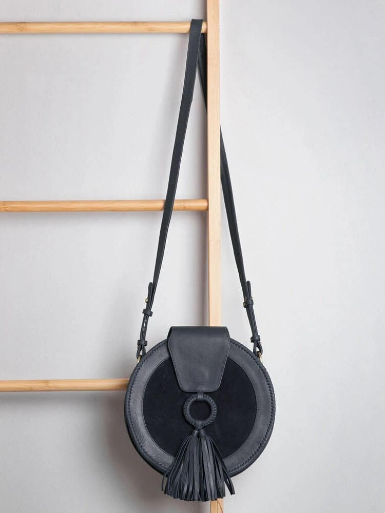 Harlequin Leather Round Bag Black