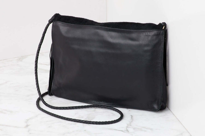 Perla Suede Leather Bag Black