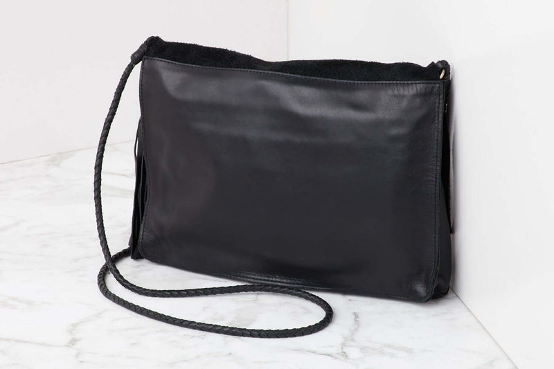 Perla Suede Leather Bag Black