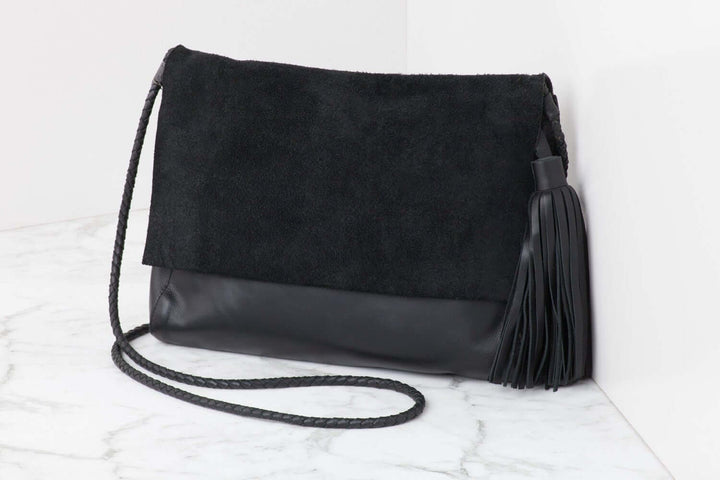Perla Suede Leather Bag Black