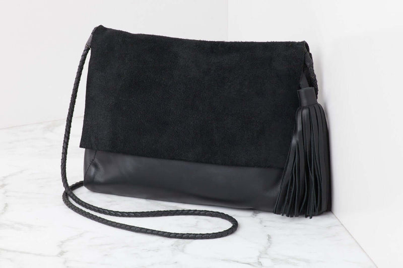 Perla Suede Leather Bag Black