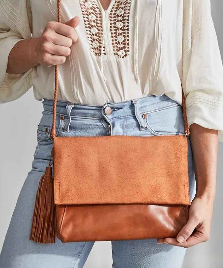 Perla Suede Leather Bag Walnut