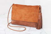 Perla Suede Leather Bag Walnut