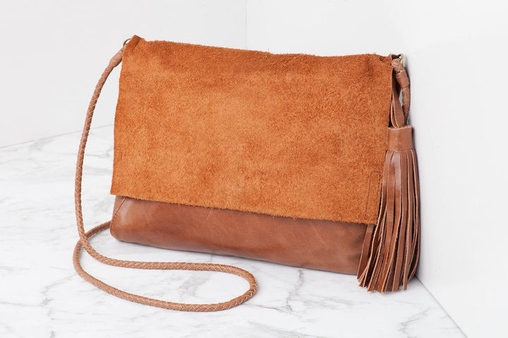 Perla Suede Leather Bag Walnut