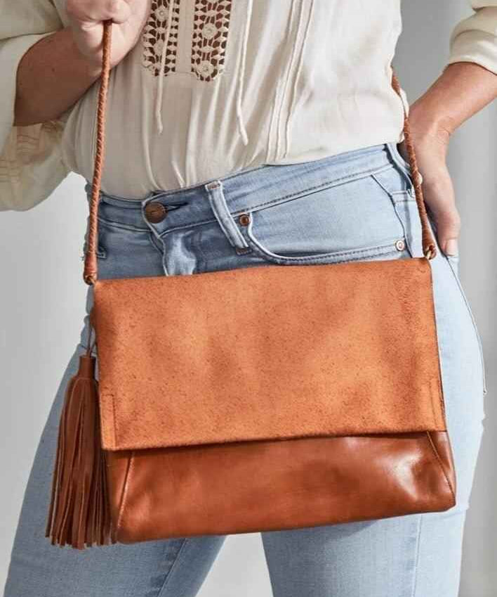 Perla Suede Leather Bag Walnut