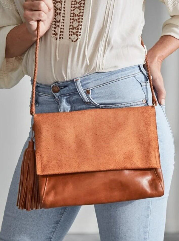 Perla Suede Leather Bag Walnut