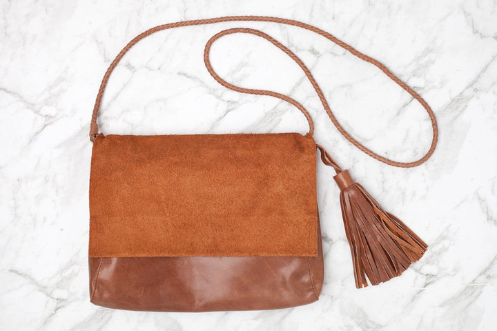 Perla Suede Leather Bag Walnut